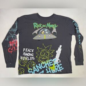 Rick And Morty Graphic T-shirt Men 3XL Gray Long Sleeve